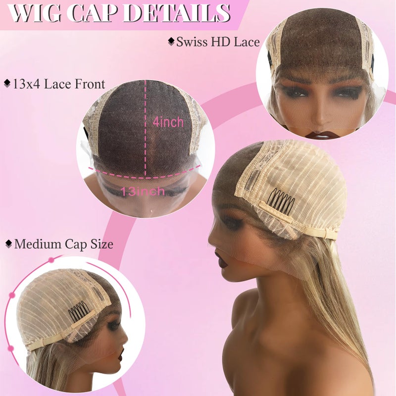 Valiilo Ombre Ash Blonde Wig Human Hair Glueless 13x4 Lace Front Wigs Pre Plucked Long Straight Frontal Lace Wigs 180% Density 20 Inch Blonde Highlight Wig with Brown Roots - Image 3